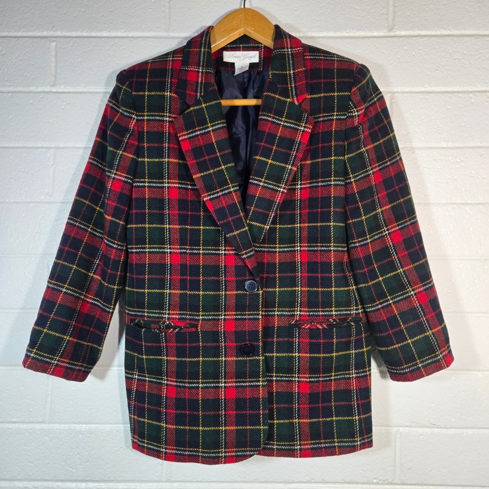 Vtg Laura Gayle Plaid Blazer 6 Petite Tartan Wool Blend 2 Button Academia Preppy